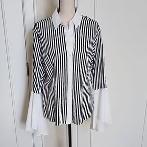 New York & Company Black and White Striped Button Down Shirt